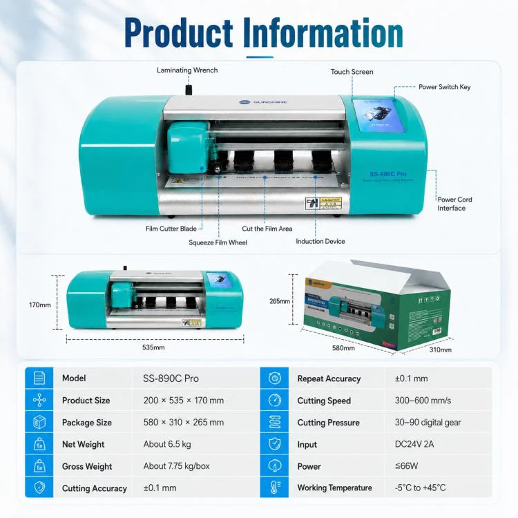SUNSHINE SS-890C Pro 12.9-inch Flexible Hydrogel Film Dual Intelligent Auto Cutting Machine, Plug:EU Plug - Image 7