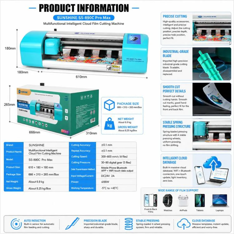SUNSHINE SS-890C Pro Max 16-inch Flexible Hydrogel Film Dual Intelligent Auto Cutting Machine, Plug:UK Plug - Image 3
