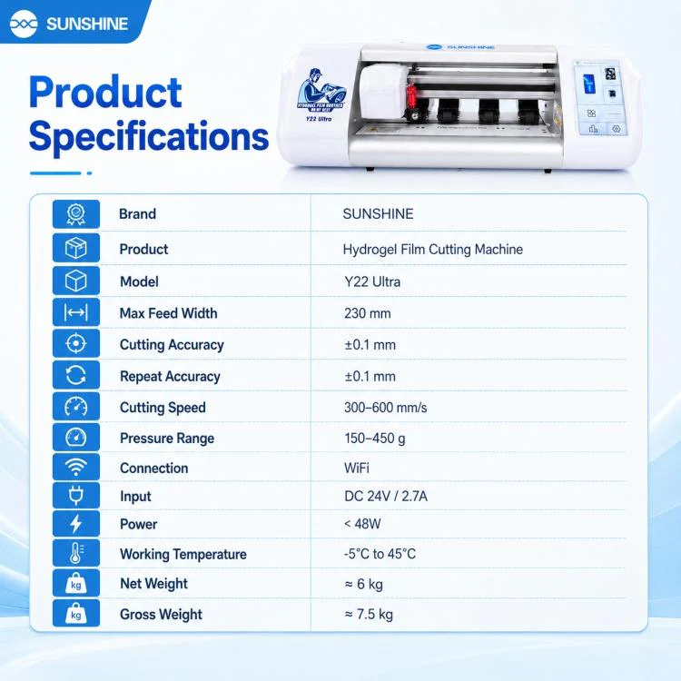SUNSHINE Y22 Ultra Unlimited Hydrogel Phone Screen Protector Film Cutting Machine, Plug:US Plug - Image 9