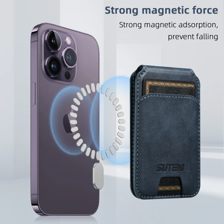 Suteni S2 Phone Magnetic Card Case Card Sleeve MagSafe Magnetic Coil PU Leather(Blue) - Image 3
