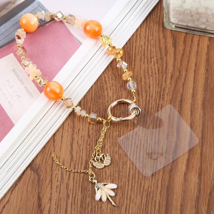 Swans Dancer Beaded Phone Charm Wrist Strap with Tether Pad for Women Girls(Orange)