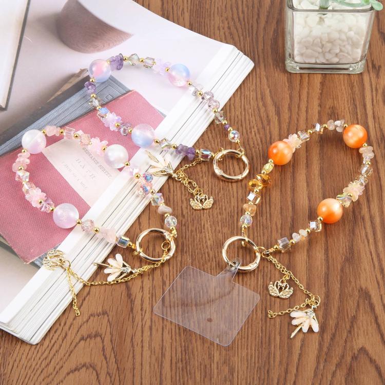 Swans Dancer Beaded Phone Charm Wrist Strap with Tether Pad for Women Girls(Orange) - Image 2