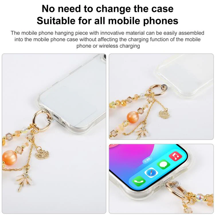 Swans Dancer Beaded Phone Charm Wrist Strap with Tether Pad for Women Girls(Orange) - Image 6