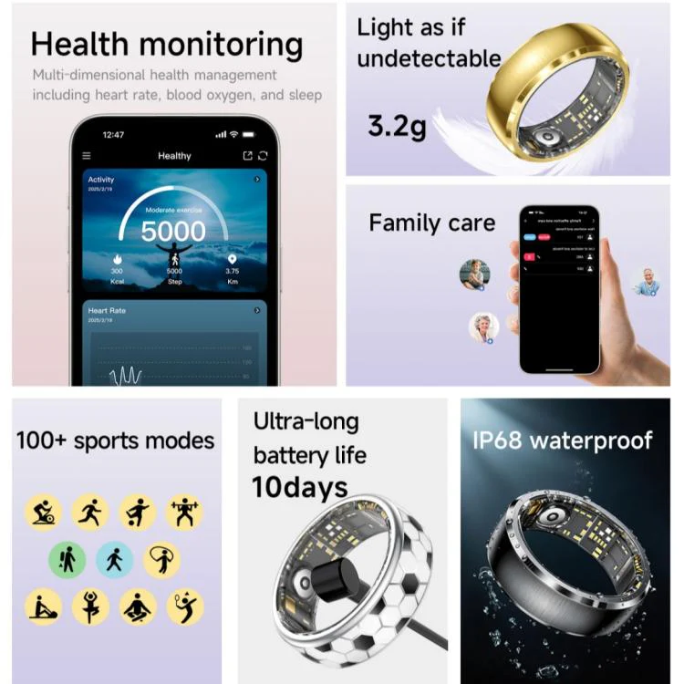SY15 SIZE 9 Smart Ring, Supports Health Monitoring / Gesture Control(Silver) - Image 7