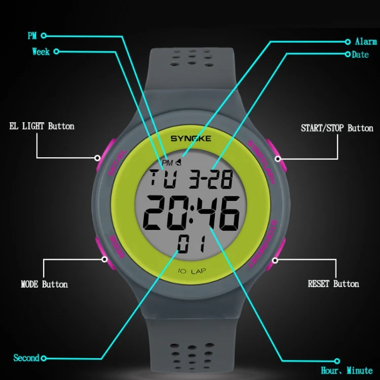 SYNOKE 67866 Swimming Waterproof Porous Breathable Silicone Strap Sports  LED Electronic Watch(Black) - Image 3
