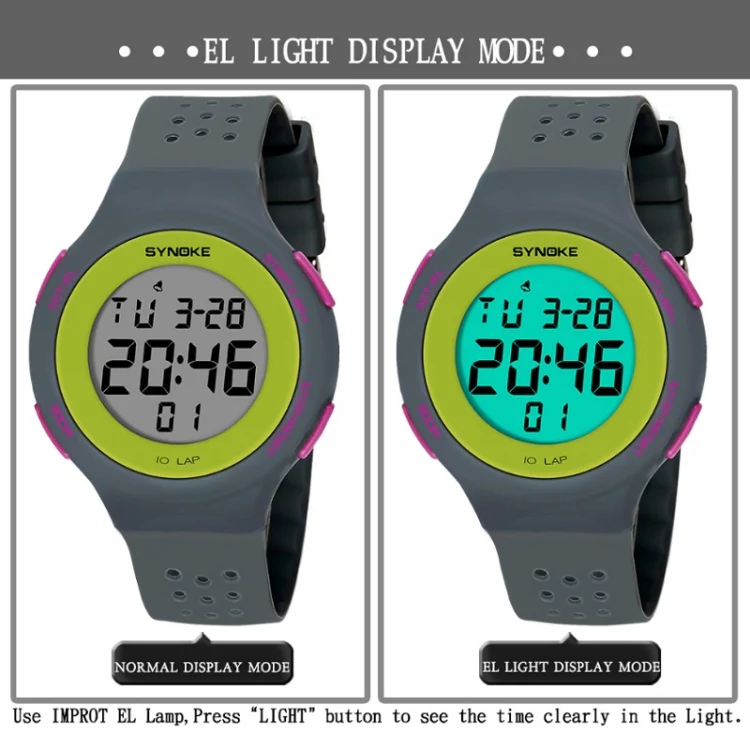 SYNOKE 67866 Swimming Waterproof Porous Breathable Silicone Strap Sports  LED Electronic Watch(Black) - Image 4