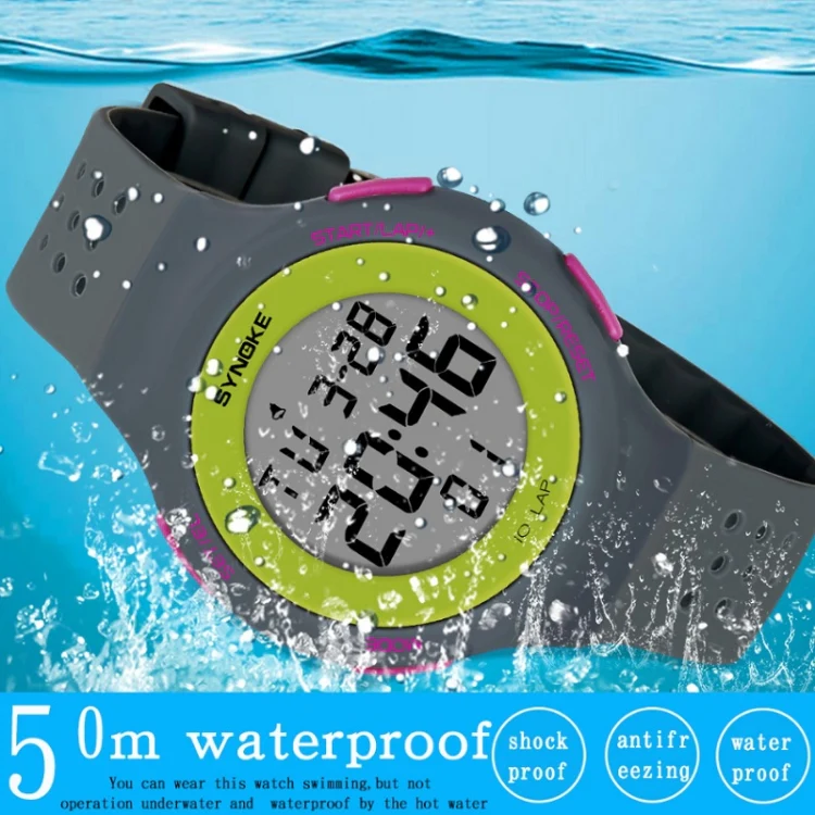 SYNOKE 67866 Swimming Waterproof Porous Breathable Silicone Strap Sports  LED Electronic Watch(Black) - Image 5