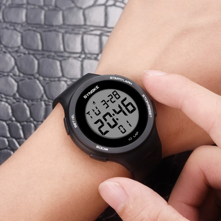SYNOKE 67866 Swimming Waterproof Porous Breathable Silicone Strap Sports  LED Electronic Watch(Black) - Image 7