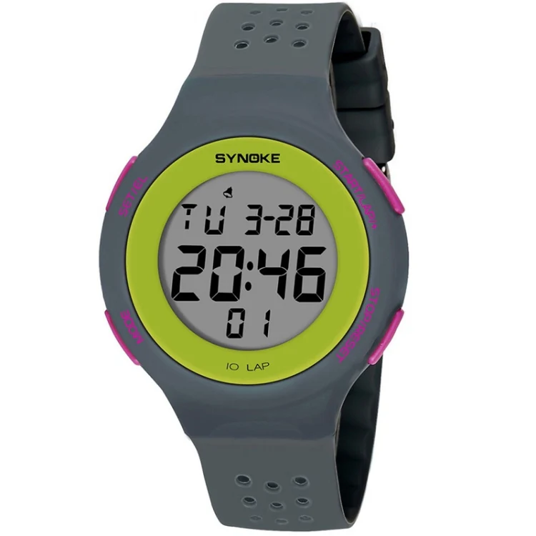 SYNOKE 67866 Swimming Waterproof Porous Breathable Silicone Strap Sports  LED Electronic Watch(Gray)
