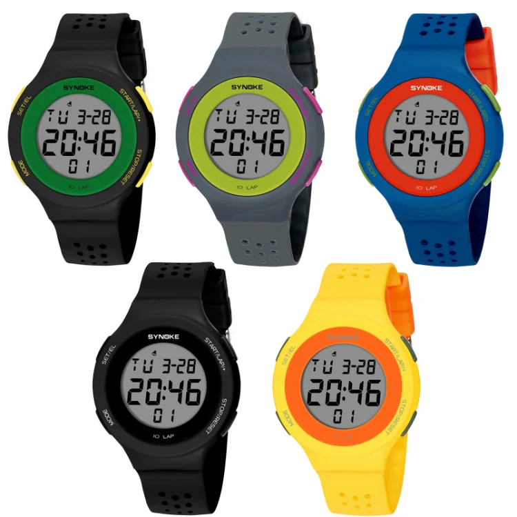 SYNOKE 67866 Swimming Waterproof Porous Breathable Silicone Strap Sports  LED Electronic Watch(Gray) - Image 2
