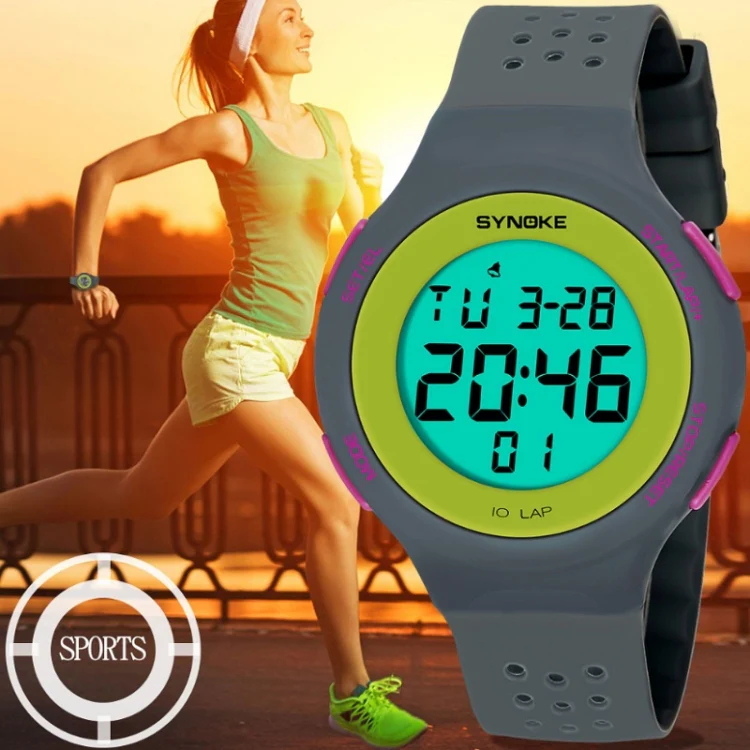 SYNOKE 67866 Swimming Waterproof Porous Breathable Silicone Strap Sports  LED Electronic Watch(Gray) - Image 6