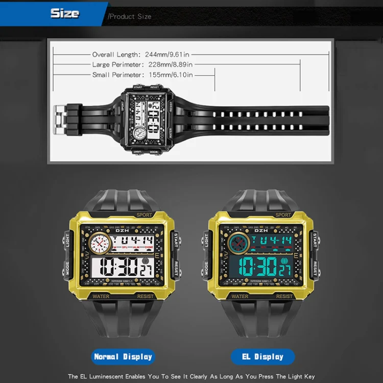 SYNOKE 6861 Outdoor Luminous Waterproof Multi-Function Square Large Screen Display Sports Electronic Watch(Black) - Image 3