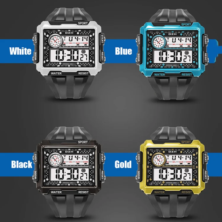 SYNOKE 6861 Outdoor Luminous Waterproof Multi-Function Square Large Screen Display Sports Electronic Watch(Black Bead White) - Image 2