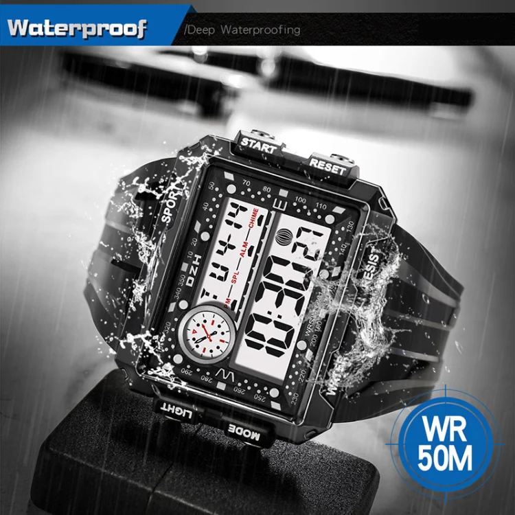 SYNOKE 6861 Outdoor Luminous Waterproof Multi-Function Square Large Screen Display Sports Electronic Watch(Black Bead White) - Image 5
