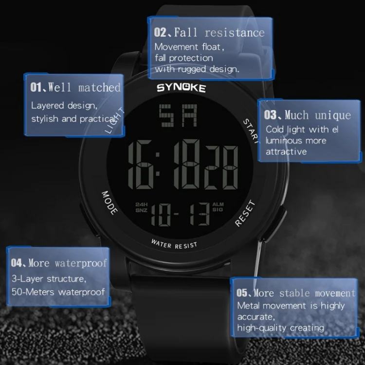 SYNOKE 9002 Men Outdoor Waterproof Sports Watch Multifunctional Luminous Digital Watch(Army Green) - Image 5