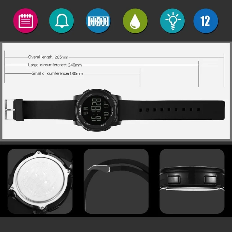 SYNOKE 9002 Men Outdoor Waterproof Sports Watch Multifunctional Luminous Digital Watch(Black) - Image 3