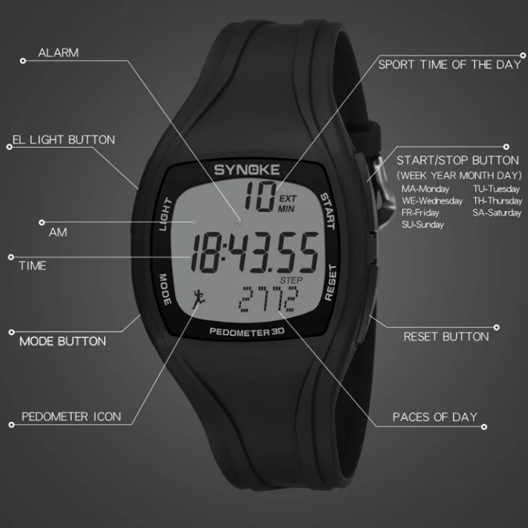 SYNOKE 9105 Multifunctional Sports Time Record Waterproof Pedometer Electronic Watch(Gray) - Image 4