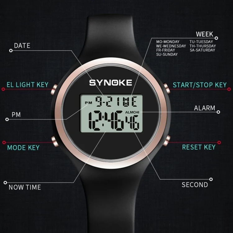 SYNOKE 9108 Student Silicone Strap Electronic Watch(Black) - Image 4