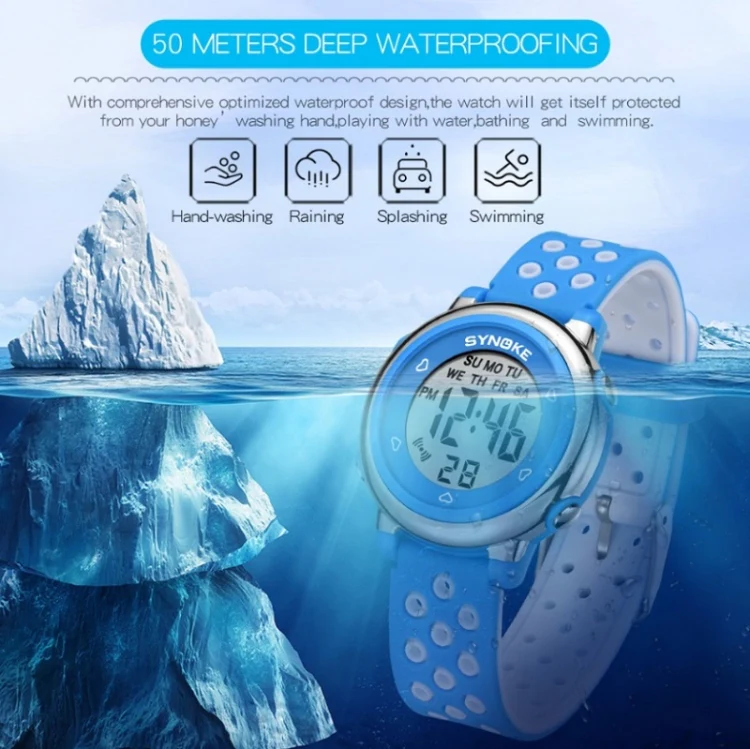 SYNOKE 9112 Waterproof Alarm Luminous Large Screen Colorful Children Digital Watch(Tow-color Black) - Image 6