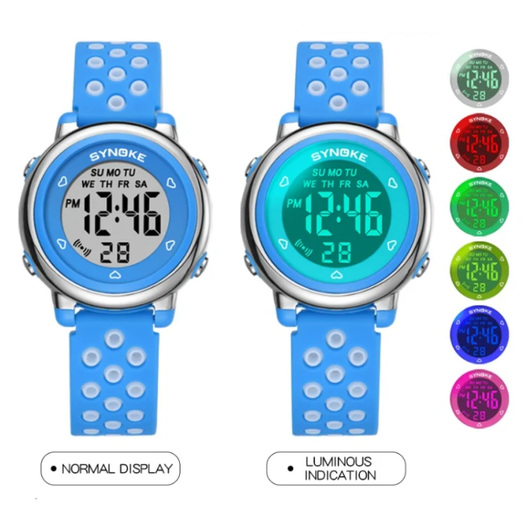 SYNOKE 9112 Waterproof Alarm Luminous Large Screen Colorful Children Digital Watch(Two-color Blue) - Image 4