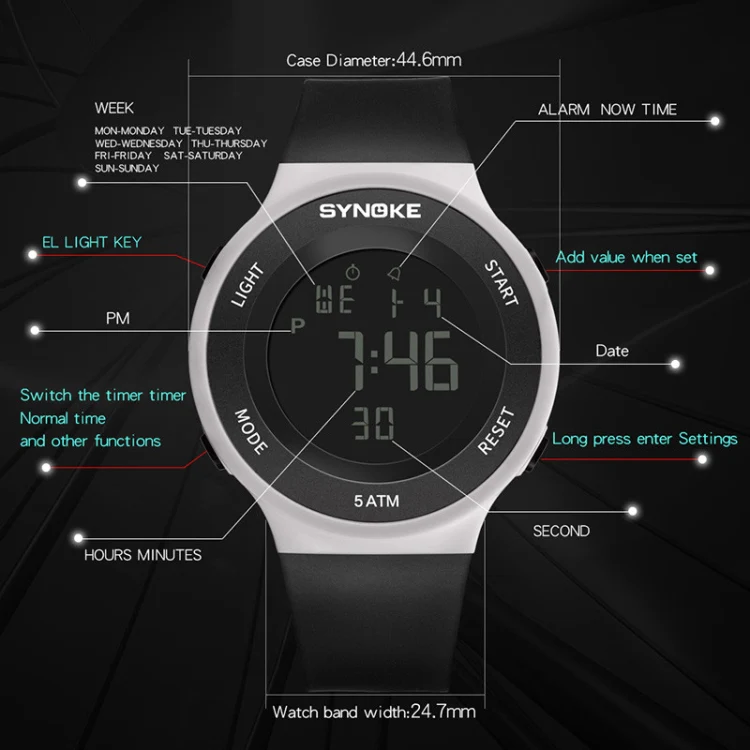 SYNOKE 9199 Student Waterproof Luminous LED Electronic Watch(White) - Image 4