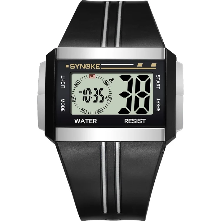 SYNOKE 9222 Men Large Screen Square Multi-Function Waterproof Luminous Electronic Watch(Black)