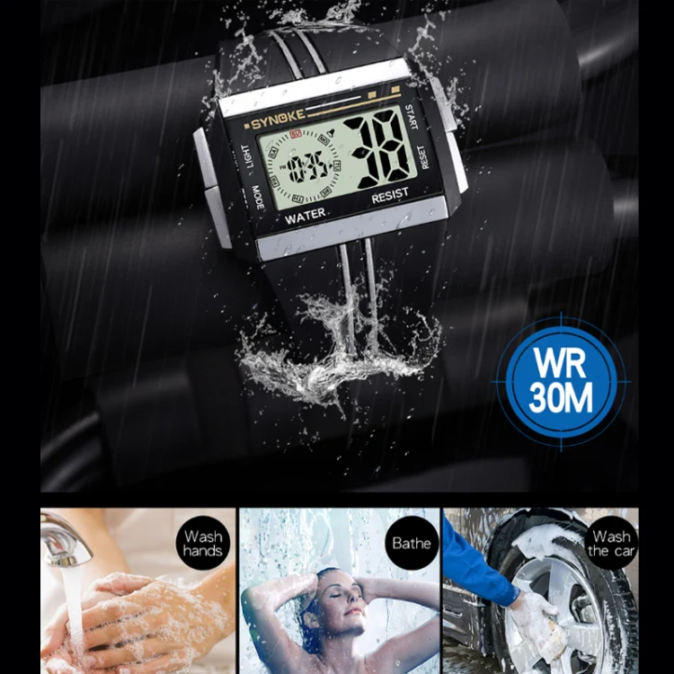 SYNOKE 9222 Men Large Screen Square Multi-Function Waterproof Luminous Electronic Watch(Black) - Image 6