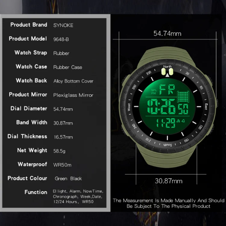 SYNOKE 9648-B Men Outdoor Waterproof Luminous Sports Electronic Watch(Black) - Image 5