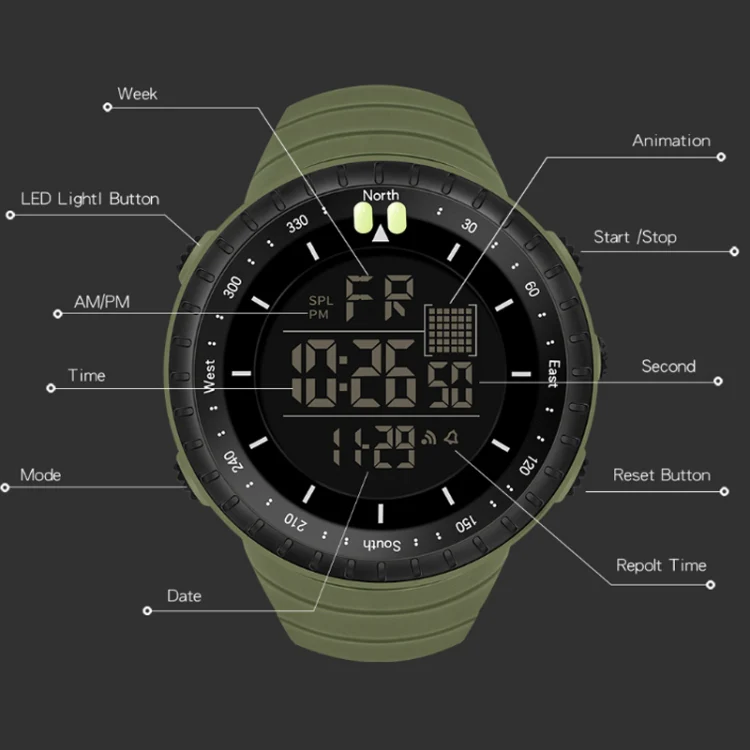 SYNOKE 9648-B Men Outdoor Waterproof Luminous Sports Electronic Watch(Green) - Image 3