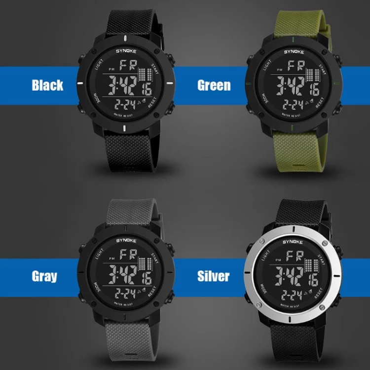 SYNOKE 9658 Student Outdoor Multi-Function Waterproof Large Dial Sports Electronic Watch(Black) - Image 2