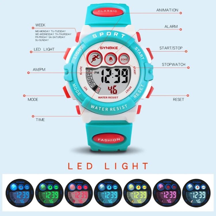 SYNOKE 9802 Children Sports Waterproof Digital Watch(Black Blue) - Image 3