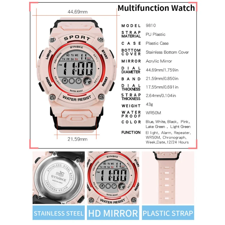 SYNOKE 9810 Multifunctional Luminous Waterproof Student Sports Watch(Black) - Image 4