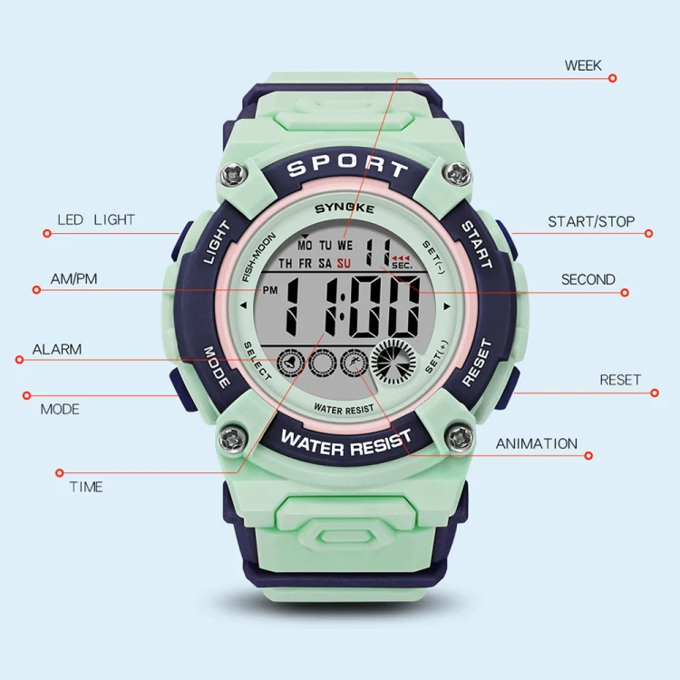 SYNOKE 9810 Multifunctional Luminous Waterproof Student Sports Watch(Black) - Image 5