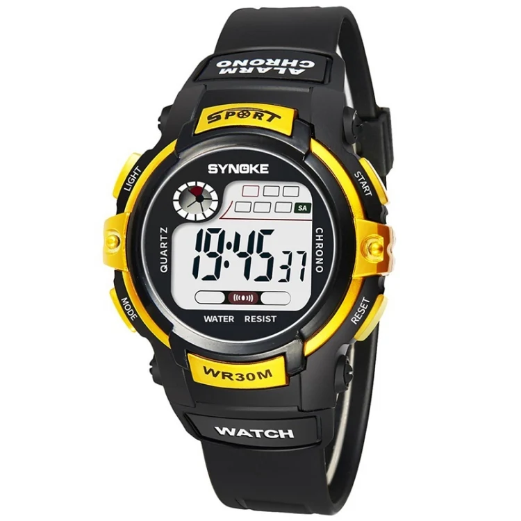 SYNOKE 99569 Children LCD Luminous Waterproof Electronic Sports Watch(Black Gold)