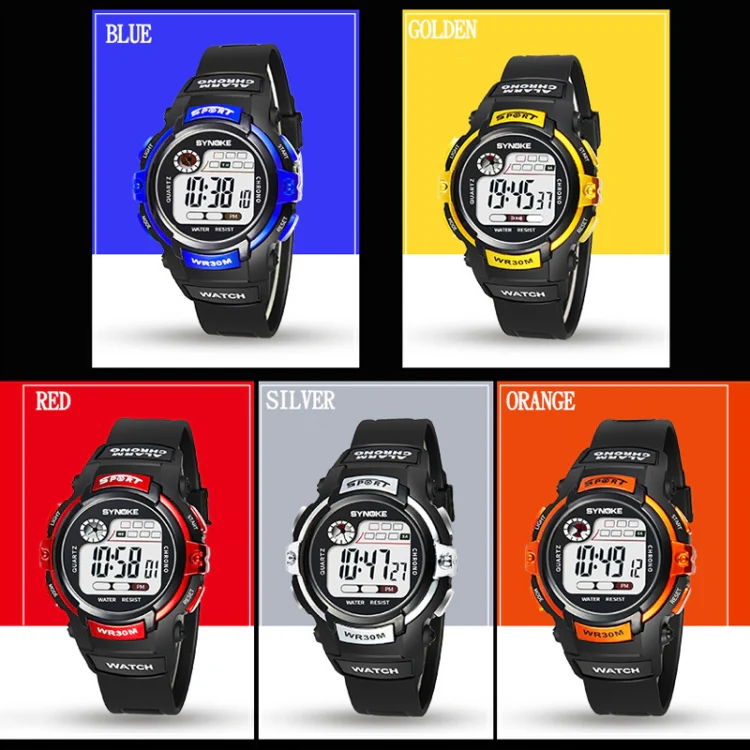 SYNOKE 99569 Children LCD Luminous Waterproof Electronic Sports Watch(Black Gold) - Image 2