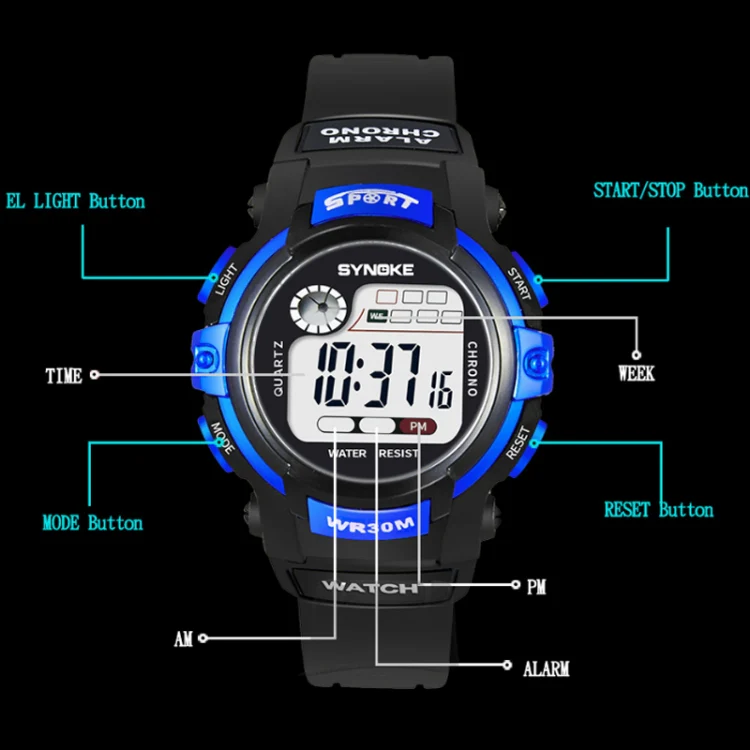 SYNOKE 99569 Children LCD Luminous Waterproof Electronic Sports Watch(Black Red) - Image 4