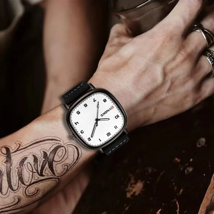 SYNOKE Men Quartz Watch Sport Retro Simple Leather Strap Quartz Watch Teenage Student Wristwatch(Black White) - Image 11