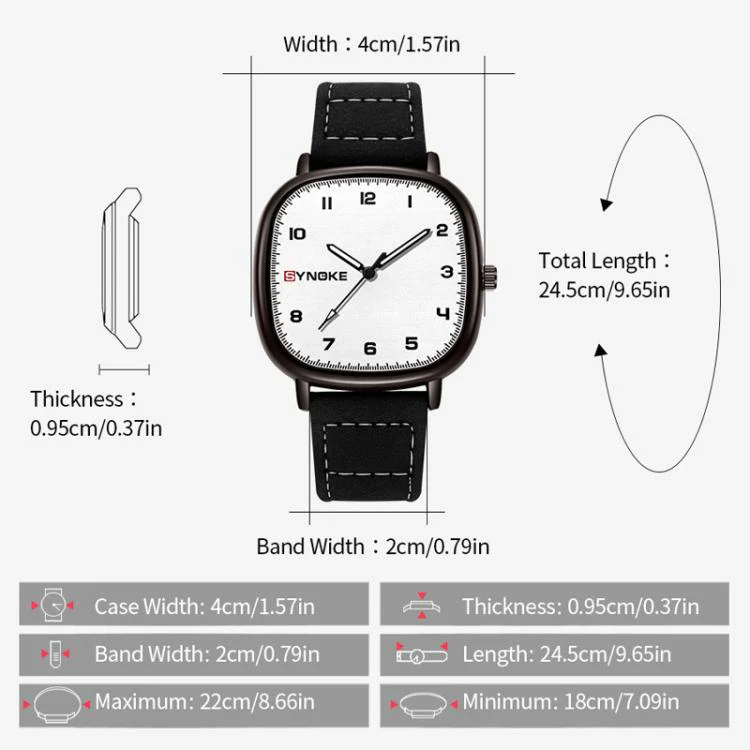 SYNOKE Men Quartz Watch Sport Retro Simple Leather Strap Quartz Watch Teenage Student Wristwatch(Black White) - Image 3