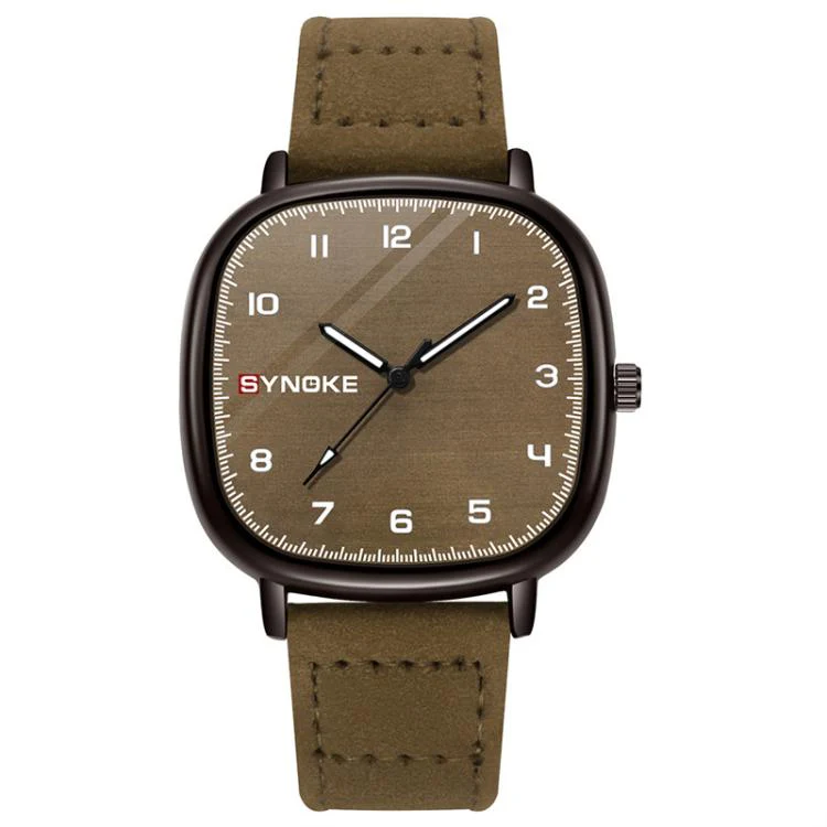 SYNOKE Men Quartz Watch Sport Retro Simple Leather Strap Quartz Watch Teenage Student Wristwatch(Coffee)