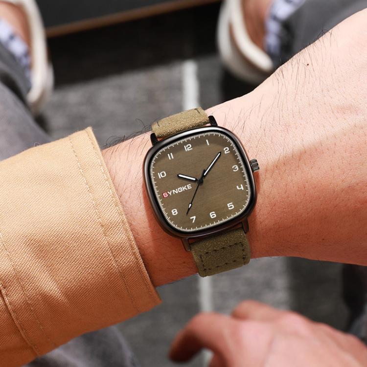 SYNOKE Men Quartz Watch Sport Retro Simple Leather Strap Quartz Watch Teenage Student Wristwatch(Coffee) - Image 2