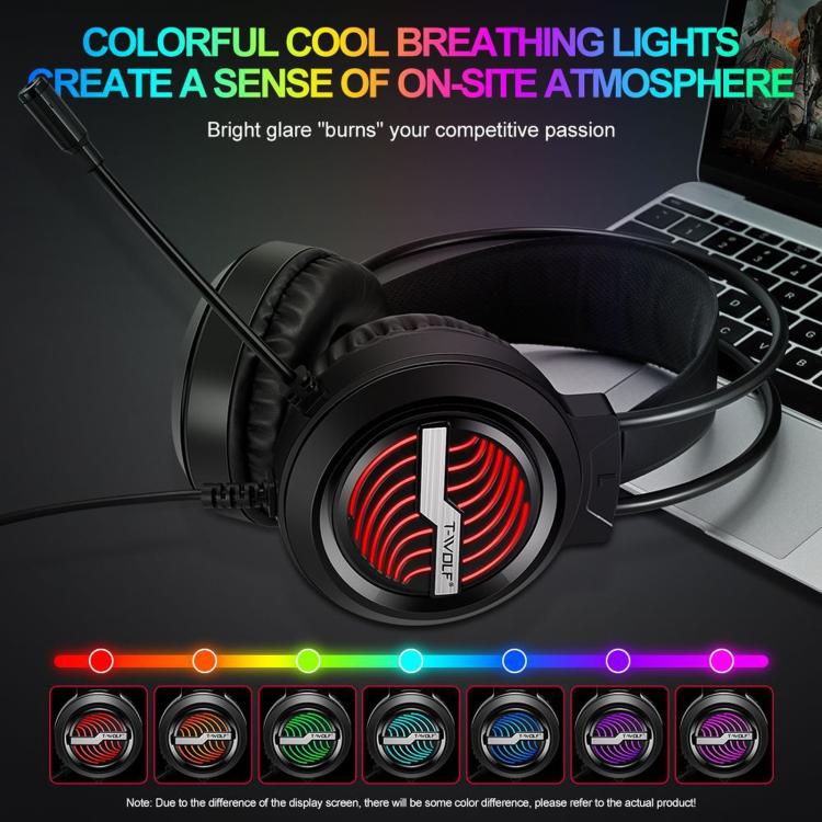 T-WOLF H130 Dual 3.5mm and USB Gaming Headset with Microphone RGB Luminous Wired PC Headphones(Black) - Image 5