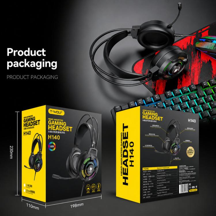 T-WOLF H140 Gaming Headset with Microphone 7.1 Surround Sound Wired PC Gaming Headphones With RGB Light(Black) - Image 10