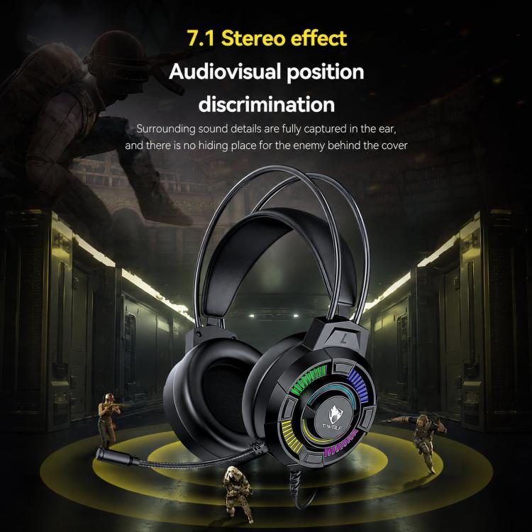 T-WOLF H140 Gaming Headset with Microphone 7.1 Surround Sound Wired PC Gaming Headphones With RGB Light(Black) - Image 5