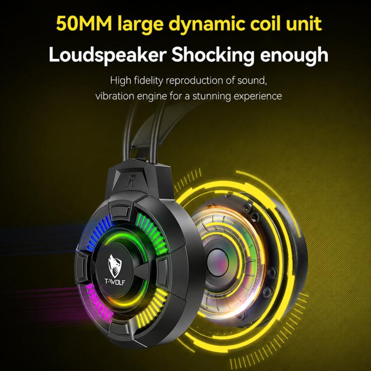 T-WOLF H140 Gaming Headset with Microphone 7.1 Surround Sound Wired PC Gaming Headphones With RGB Light(Black) - Image 6