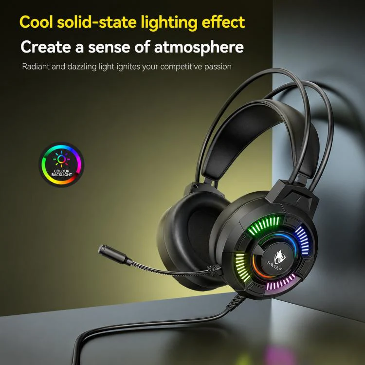 T-WOLF H140 Gaming Headset with Microphone 7.1 Surround Sound Wired PC Gaming Headphones With RGB Light(Black) - Image 7