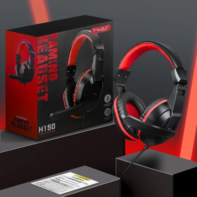 T-WOLF H150 Dual 3.5mm Plugs Gaming Headset with Microphone Over-Ear Stereo Wired PC Headphones with 40mm Speaker Drivers(Black Red) - Image 11