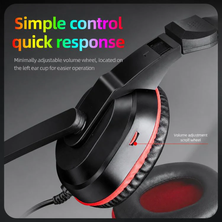 T-WOLF H150 Dual 3.5mm Plugs Gaming Headset with Microphone Over-Ear Stereo Wired PC Headphones with 40mm Speaker Drivers(Black Red) - Image 9