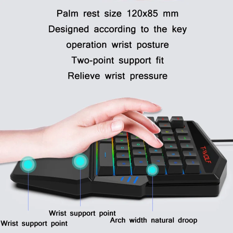 T-WOLF Mobile Gaming One-Handed Keyboard,Specification: TF-900 Set - Image 3