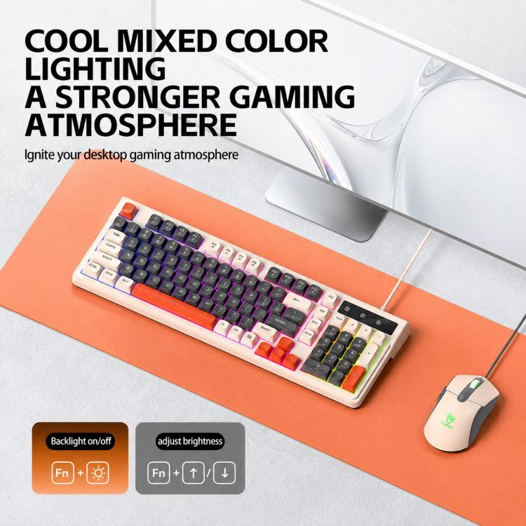 T-WOLF TF330 Wired Keyboard And Mouse Combo 3-Color Block Retro Gaming Keyboard With 98-Key Compact Layout, RGB Backlit(Black Blue) - Image 5