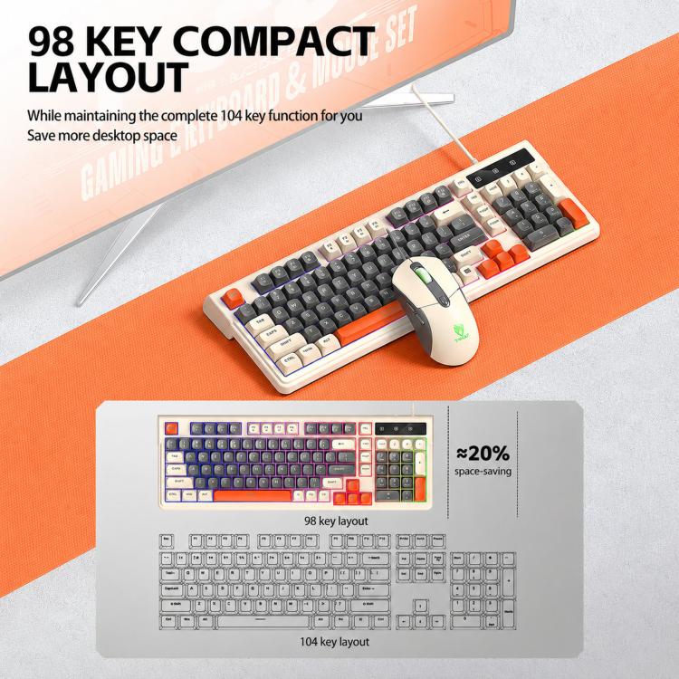 T-WOLF TF330 Wired Keyboard And Mouse Combo 3-Color Block Retro Gaming Keyboard With 98-Key Compact Layout, RGB Backlit(Black Blue) - Image 7